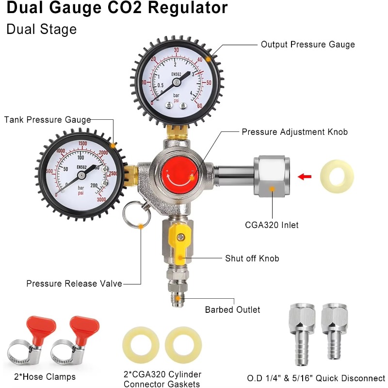 Kegeratör için Çift Göstergeli - Co2 Regulator Dual Stage incelemesi ve fiyatı
